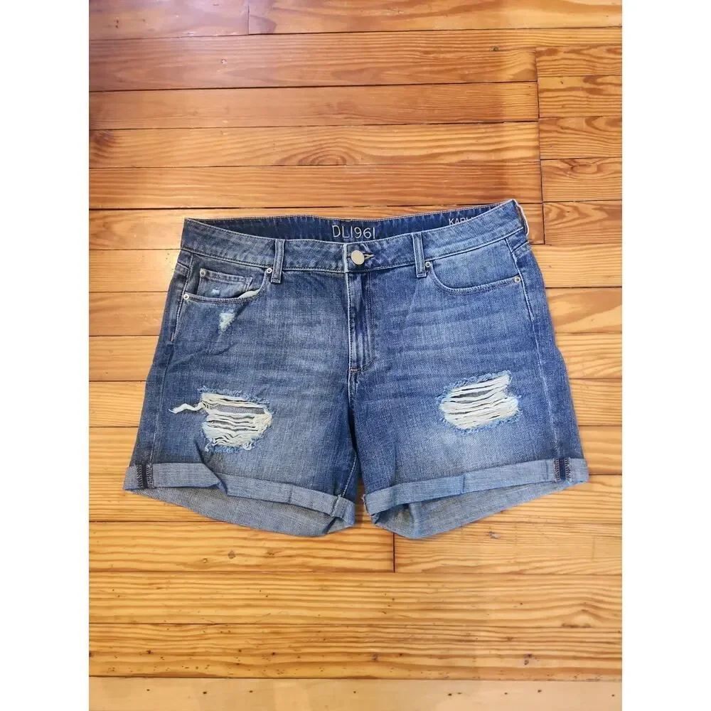 DL1961 Shorts Womens 31 Blue Denim Karlie Cutoff Distressed Medium Wash Mid rise